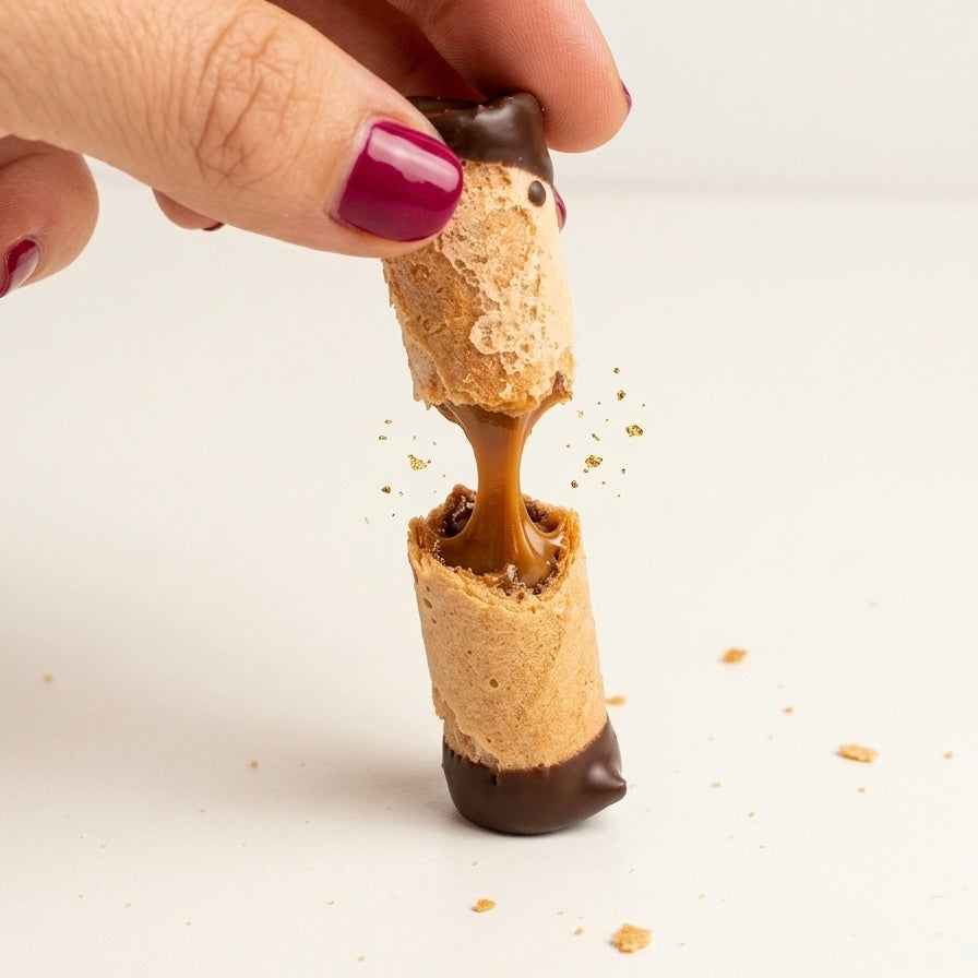 Mini barquillos artesanales con manjar y chocolate