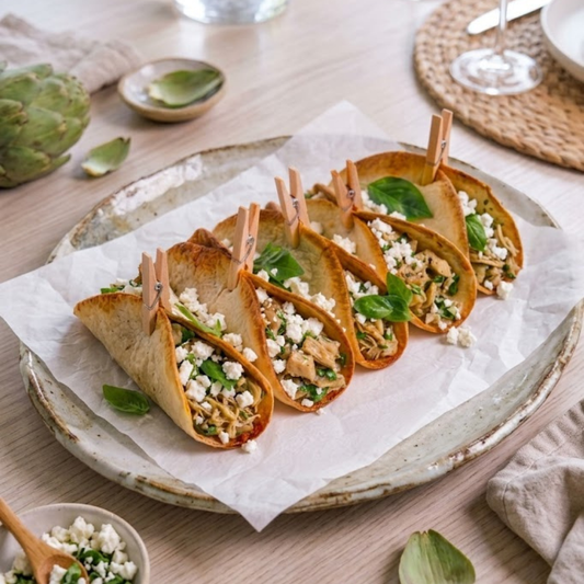 Mini wraps de alcachofa,  queso de cabra y cilantro 10 cm