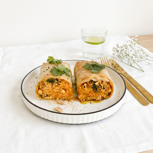 Strudel de masa filo relleno con pollo Thai